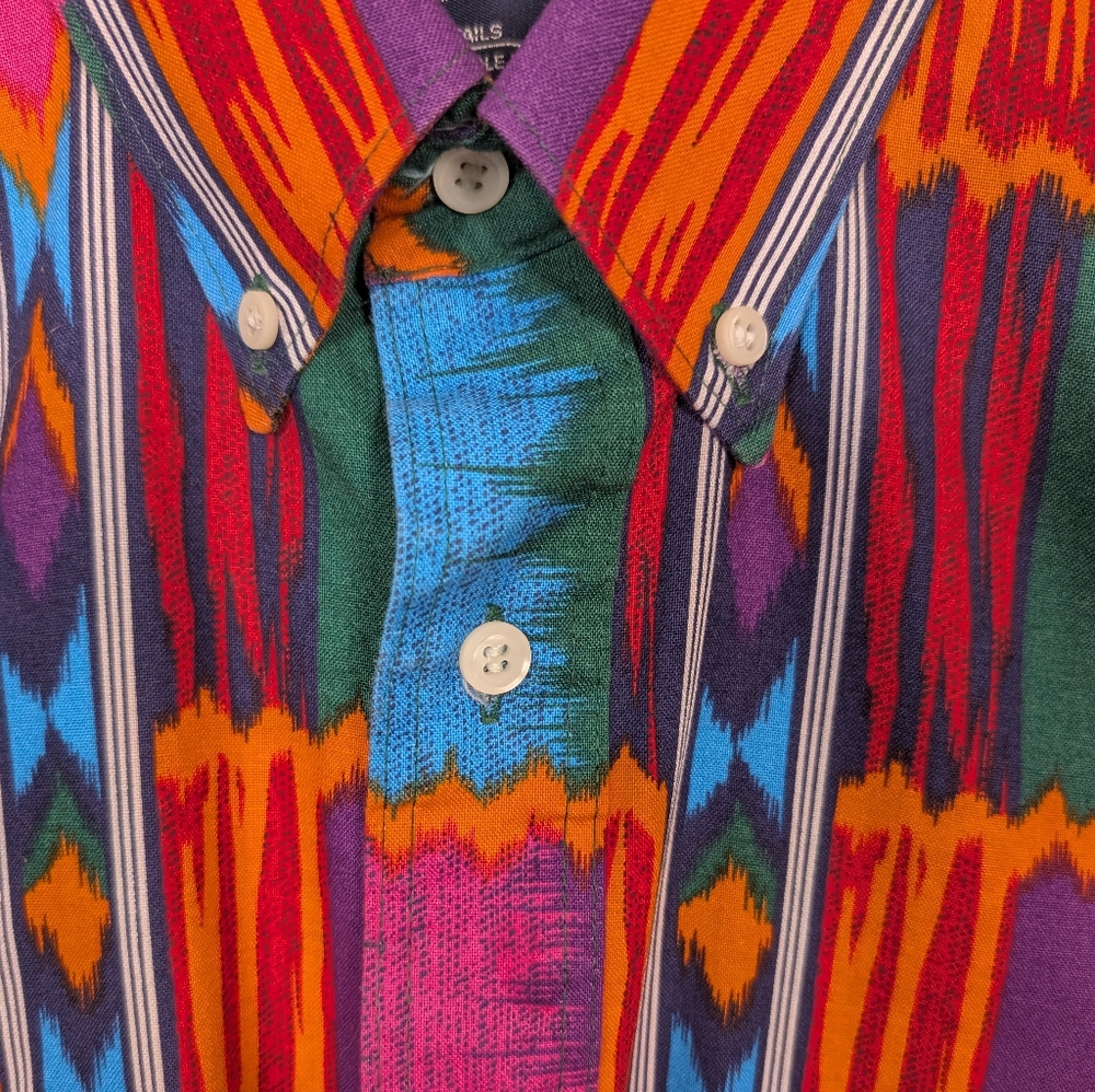 Mens Vintage Wrangler Cowboy 17-35 Neon Aztec Pattern Button Up Shirt XL - Picture 3 of 10